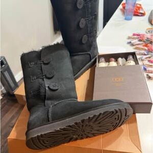 UGG Women's Black Winter Boots with Button Detail